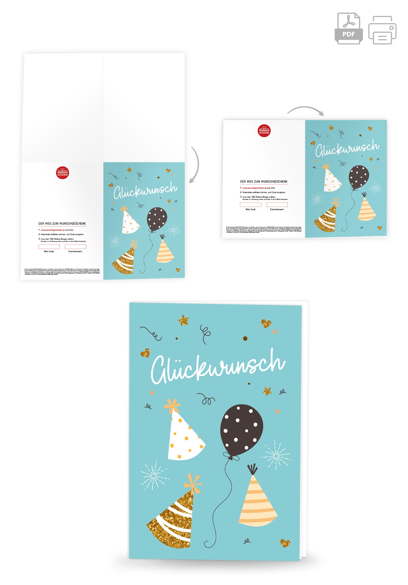 Glückwunsch - Ballons und Hüte Blau