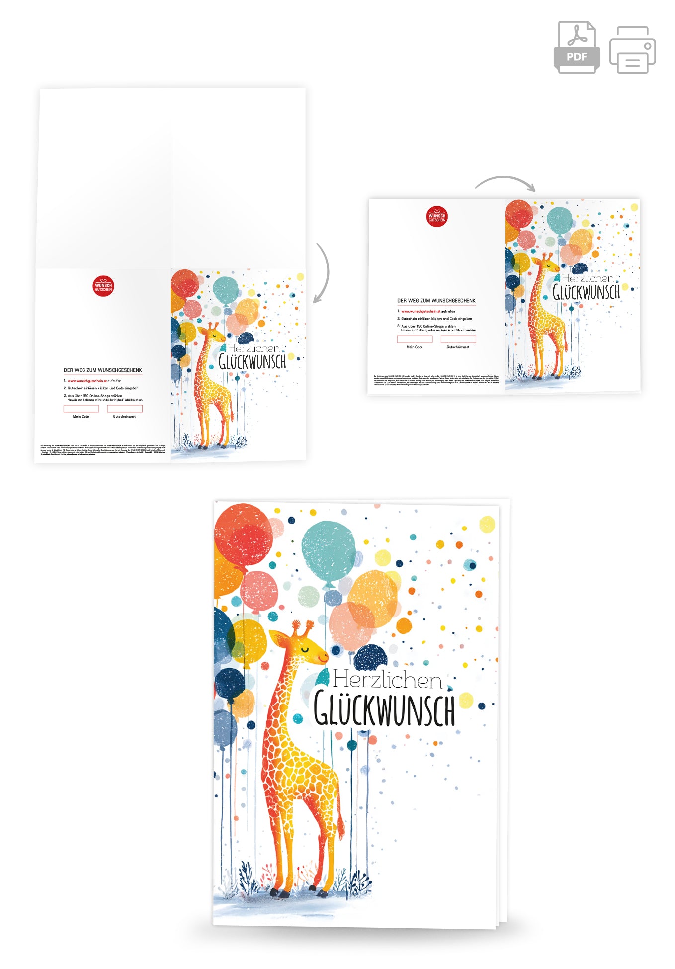 Herzlichen Glückwunsch - Giraffe und Ballons PDF