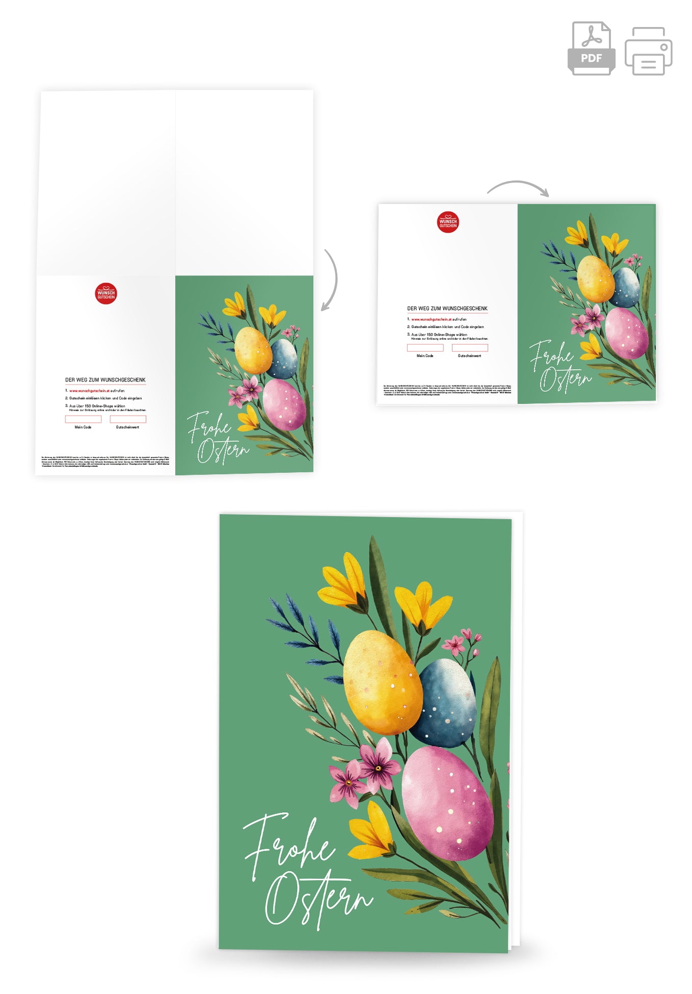 Frohe Ostern - Eier und Blumen Grün