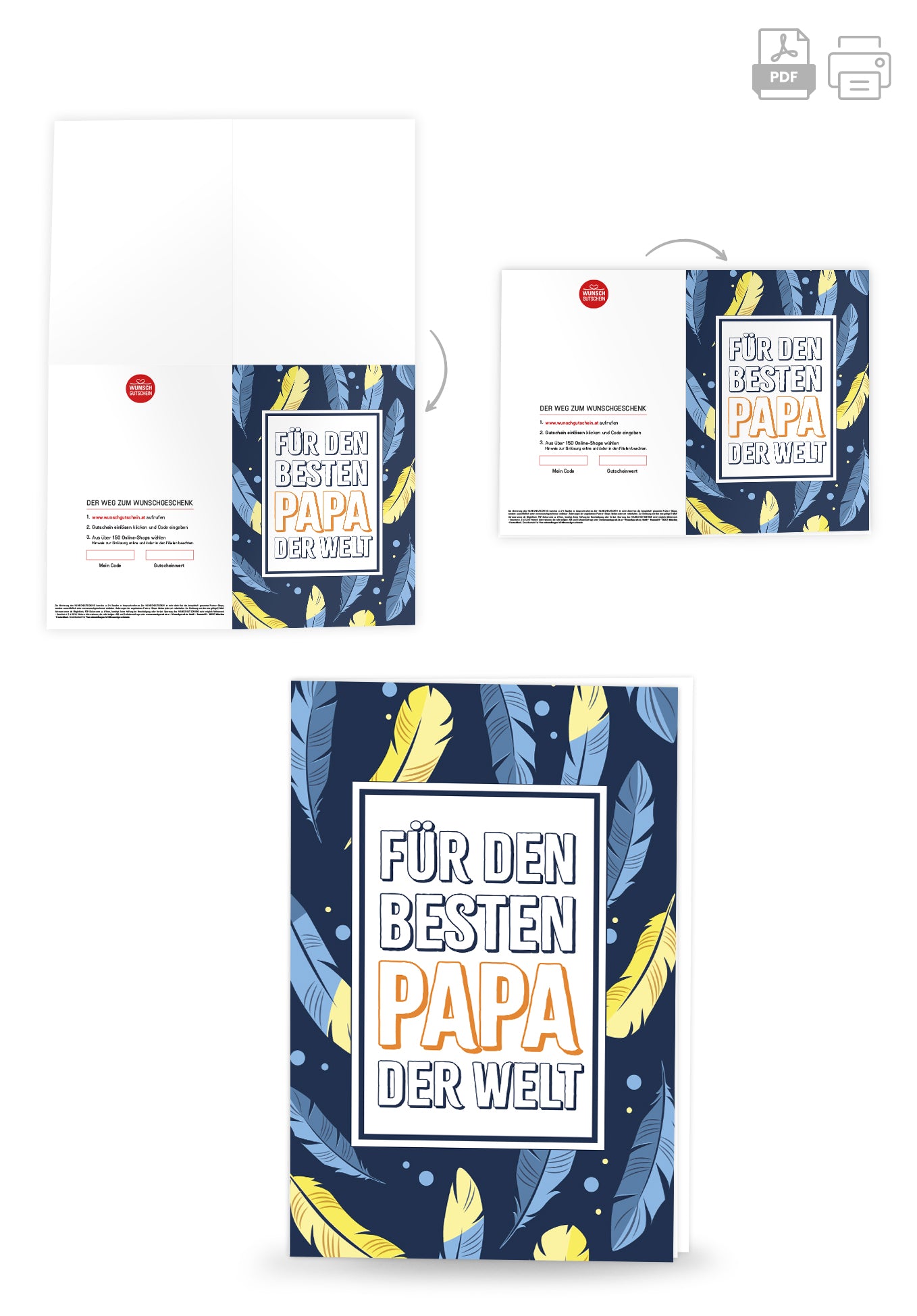 Für den besten Papa der Welt - Federn Blau Gelb