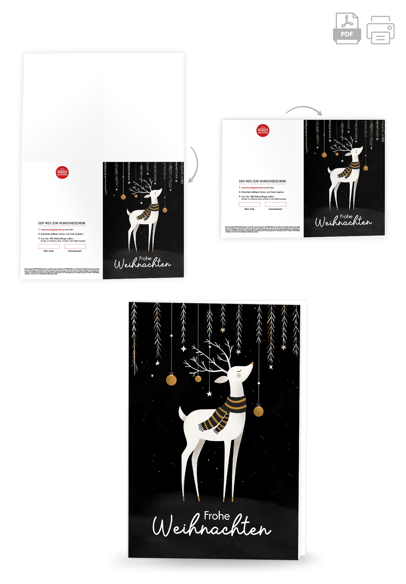 Frohe Weihnachten - Rentier Schwarz Weiß Gold PDF