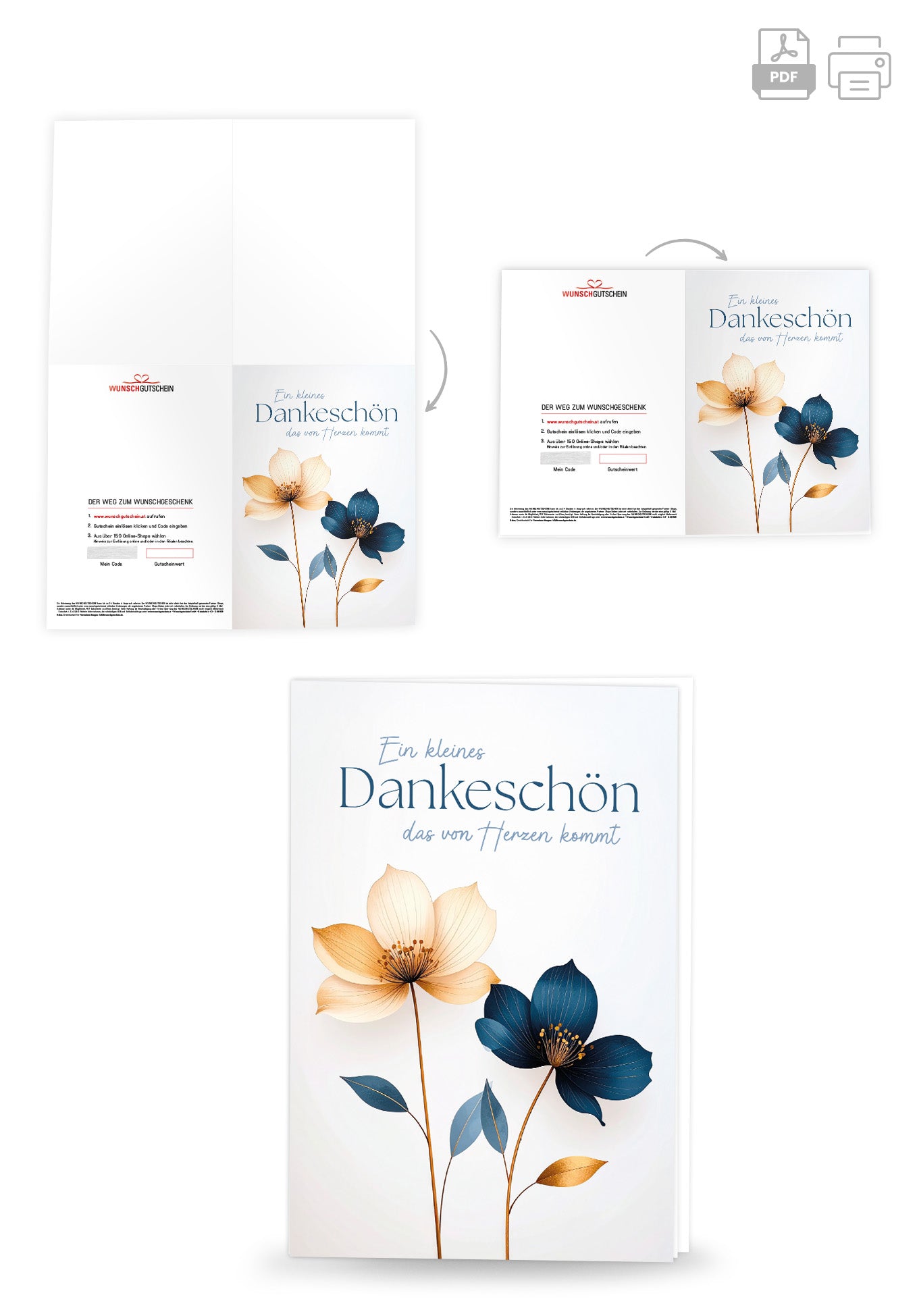 Dankeschön von Herzen - Blumen Blau Gold