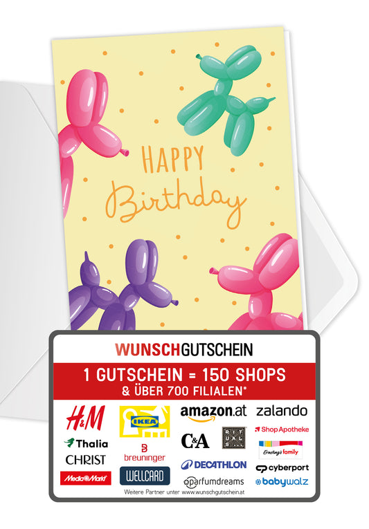 Happy Birthday - Ballonhunde Gelb