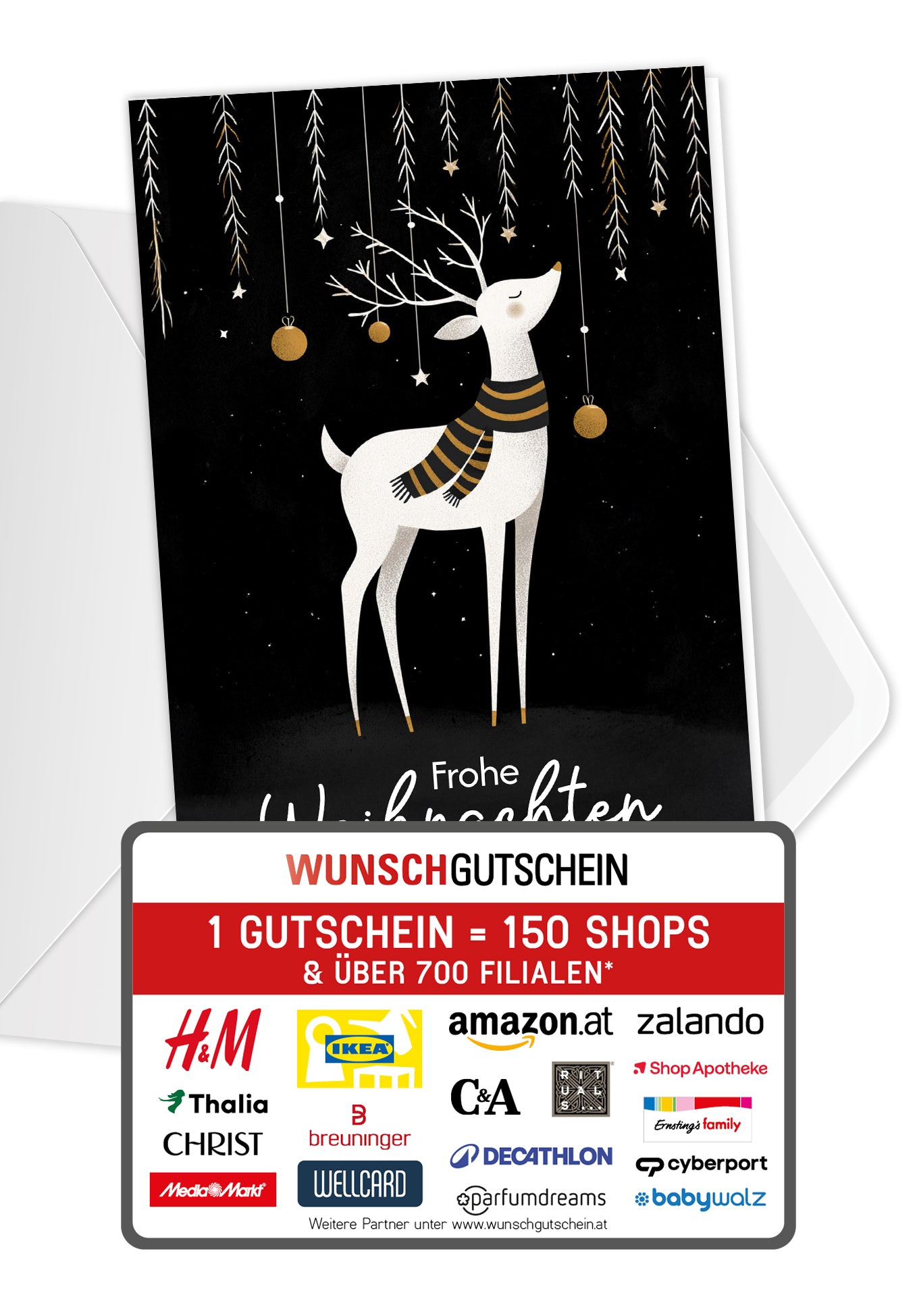 Frohe Weihnachten - Rentier Schwarz Weiß Gold