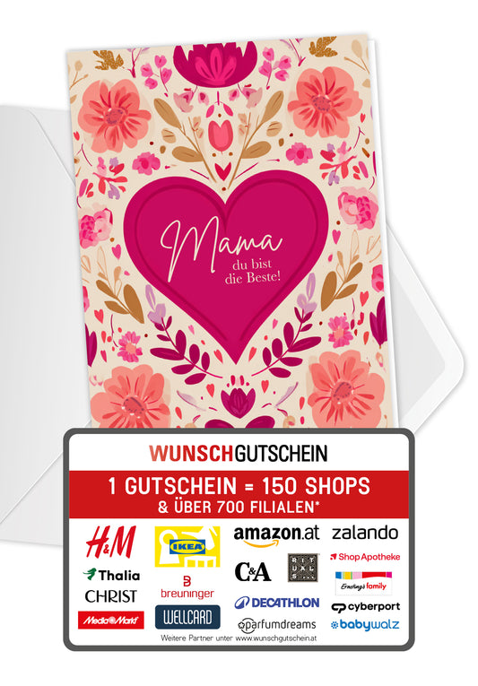 Mama du bist die Beste - Herz Blumenmuster