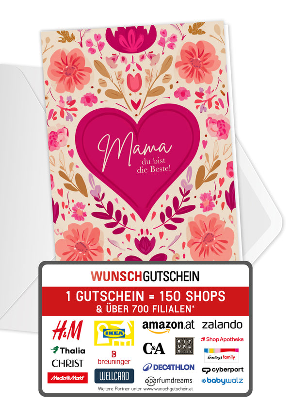 Mama du bist die Beste - Herz Blumenmuster
