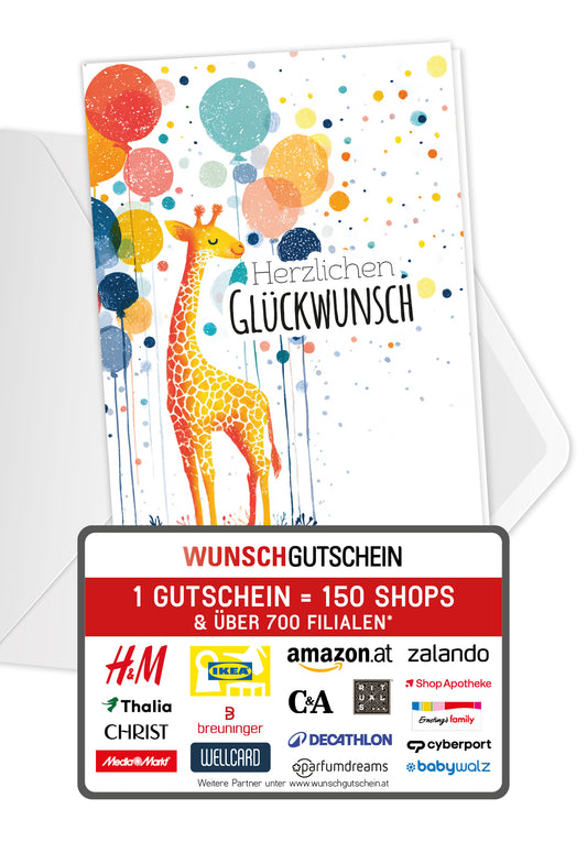 Herzlichen Glückwunsch - Giraffe und Ballons