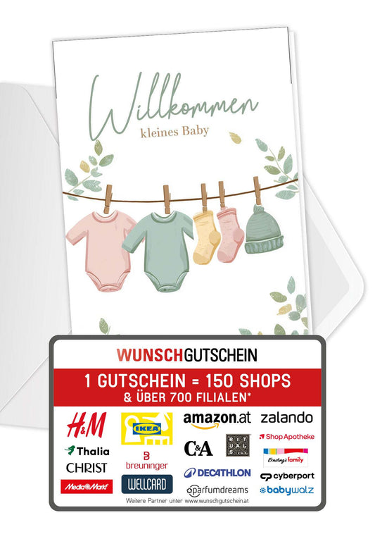 Willkommen kleines Baby - Wäscheleine Grün