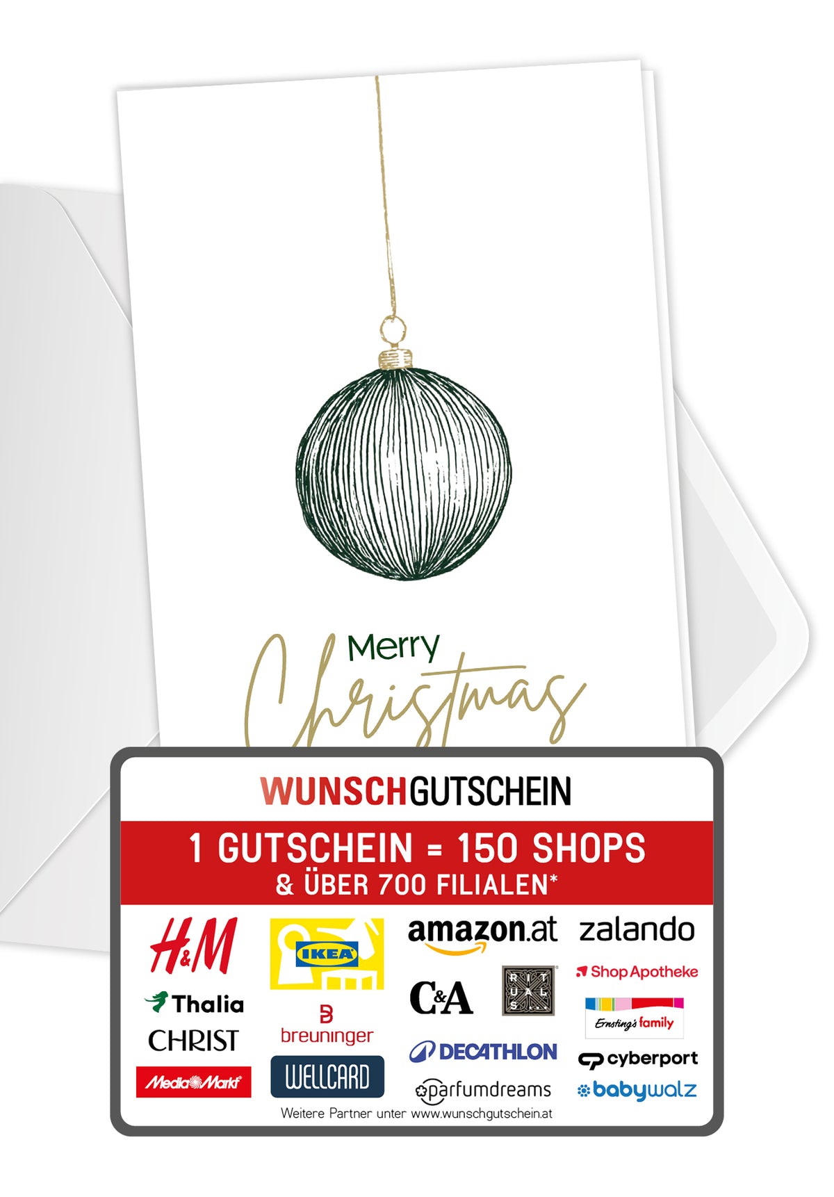 Merry Christmas - Christbaumkugel Grün Gold