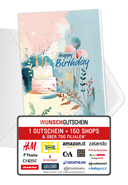 Happy Birthday - Torte und Ballons Blau PDF