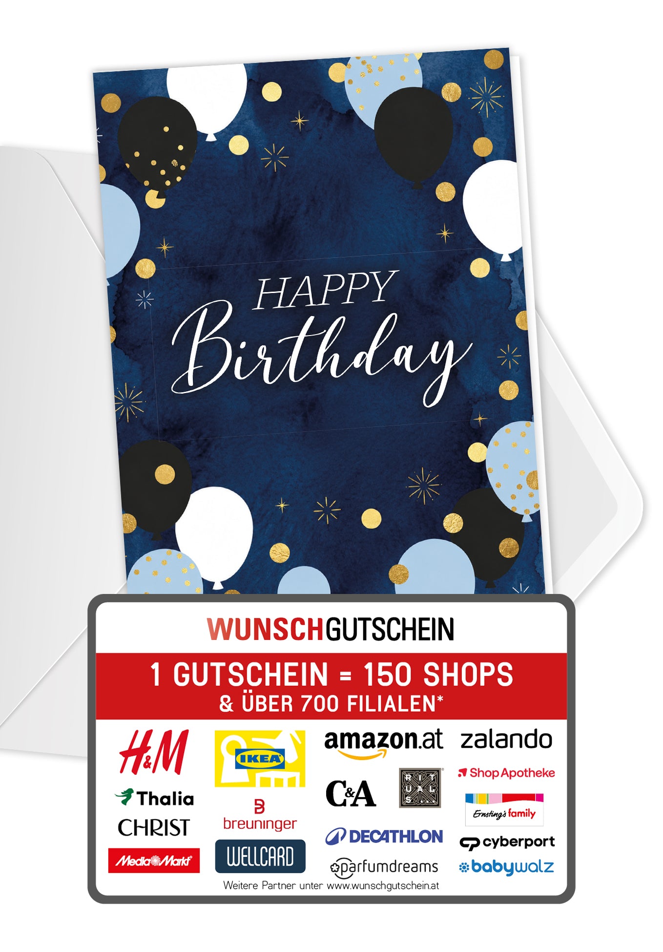 Happy Birthday - Ballons Punkte Gold PDF