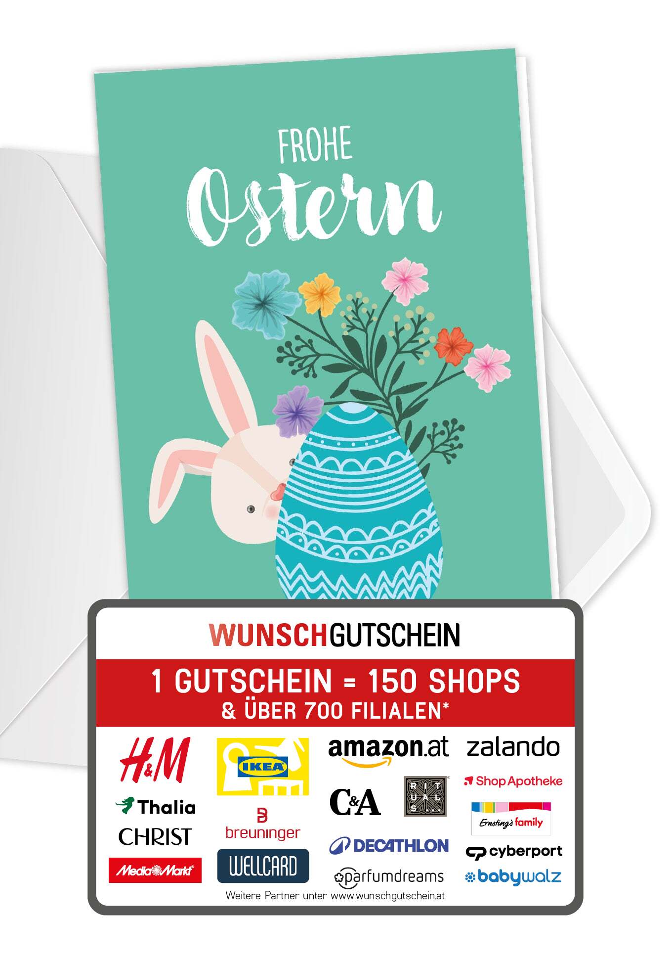 Frohe Ostern - Hase mit Ei Türkis