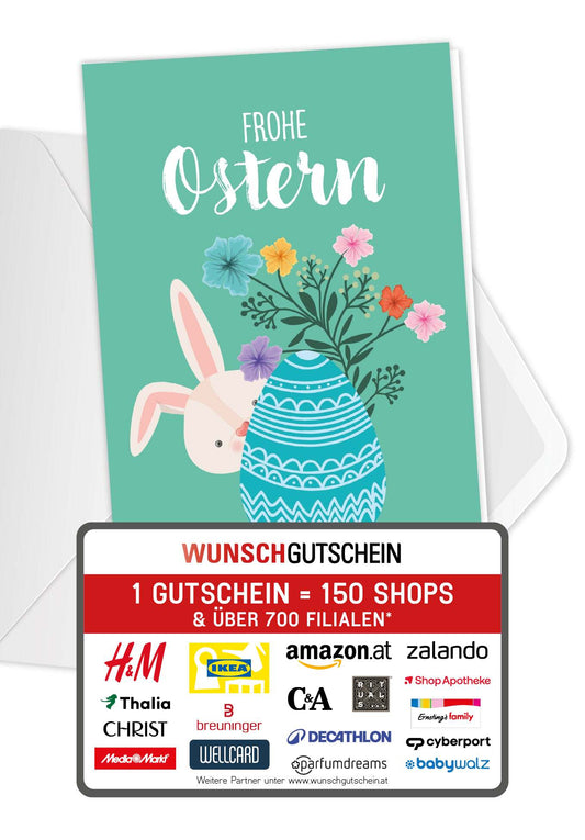 Frohe Ostern - Hase mit Ei Türkis
