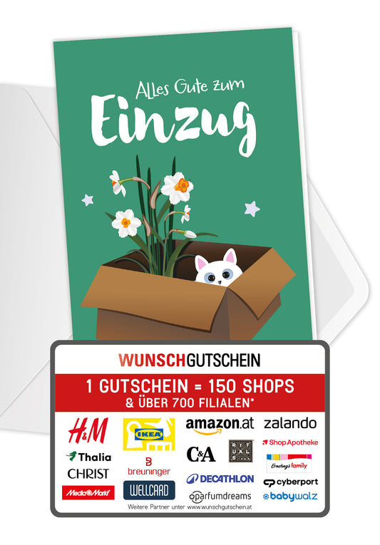 Alles Gute zum Einzug - Katze und Blume