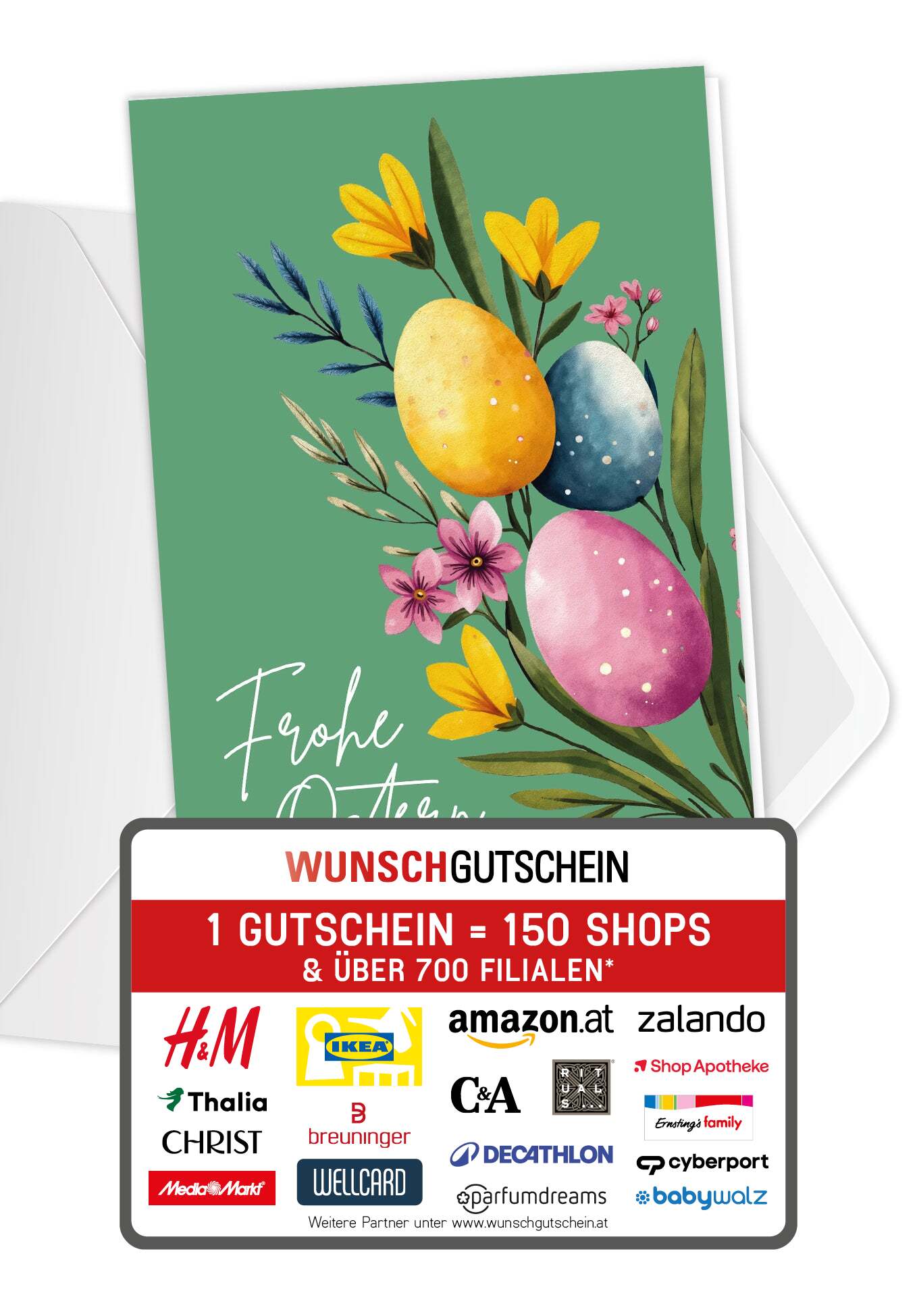 Frohe Ostern - Eier und Blumen Grün