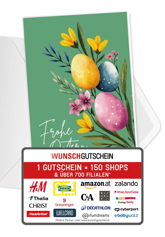 Frohe Ostern - Eier und Blumen Grün