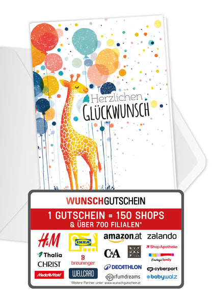 Herzlichen Glückwunsch - Giraffe und Ballons PDF