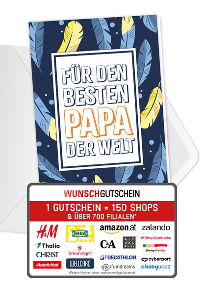 Für den besten Papa der Welt - Federn Blau Gelb
