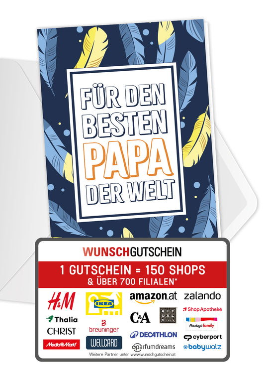 Für den besten Papa der Welt - Federn Blau Gelb