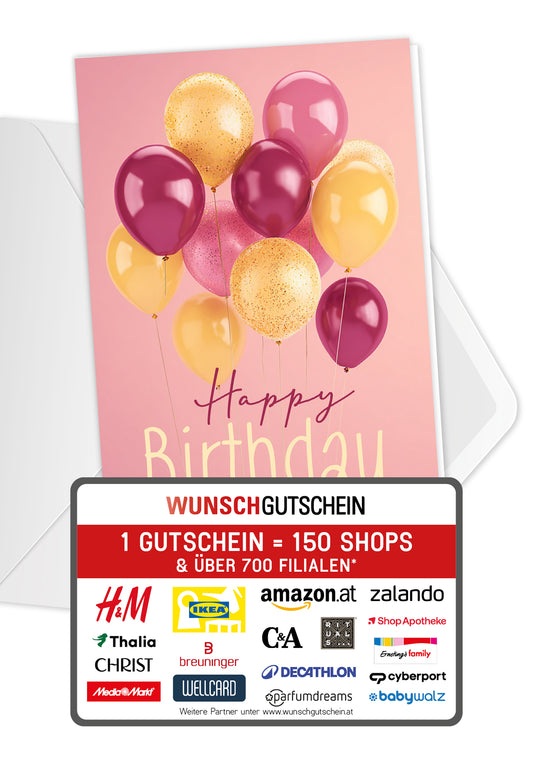 Happy Birthday - Ballons Pink Gelb