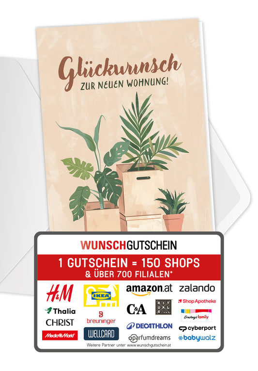 Glückwunsch zur neuen Wohnung - Kartons und Pflanzen