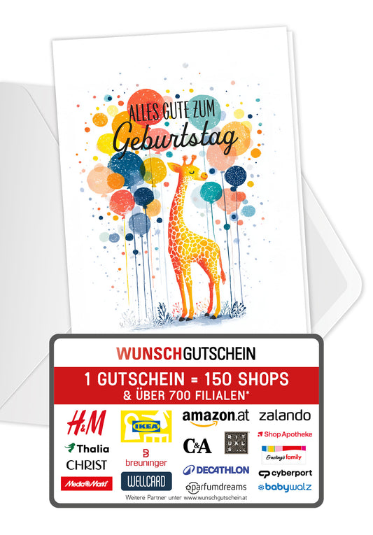 Alles Gute zum Geburtstag - Giraffe und Ballons