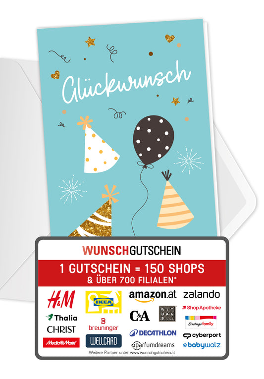 Glückwunsch - Ballons und Hüte Blau