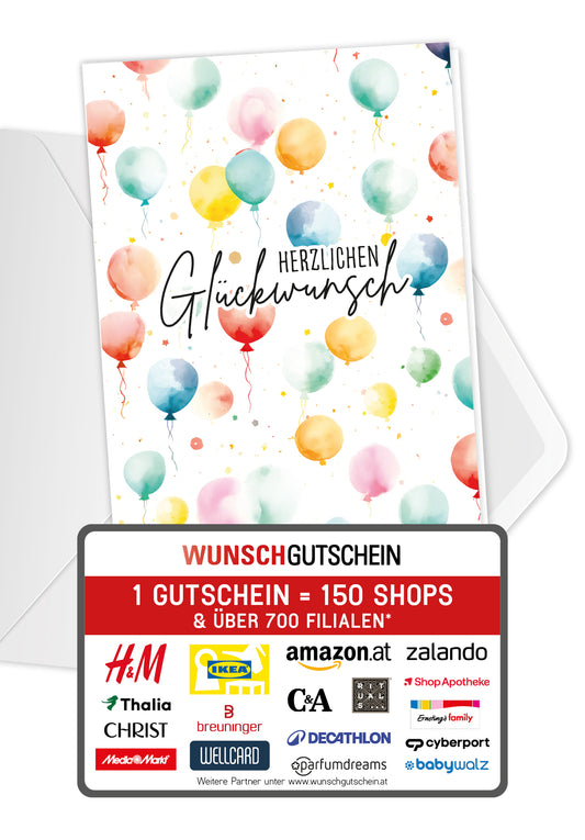 Herzlichen Glückwunsch - Ballon Muster Aquarell