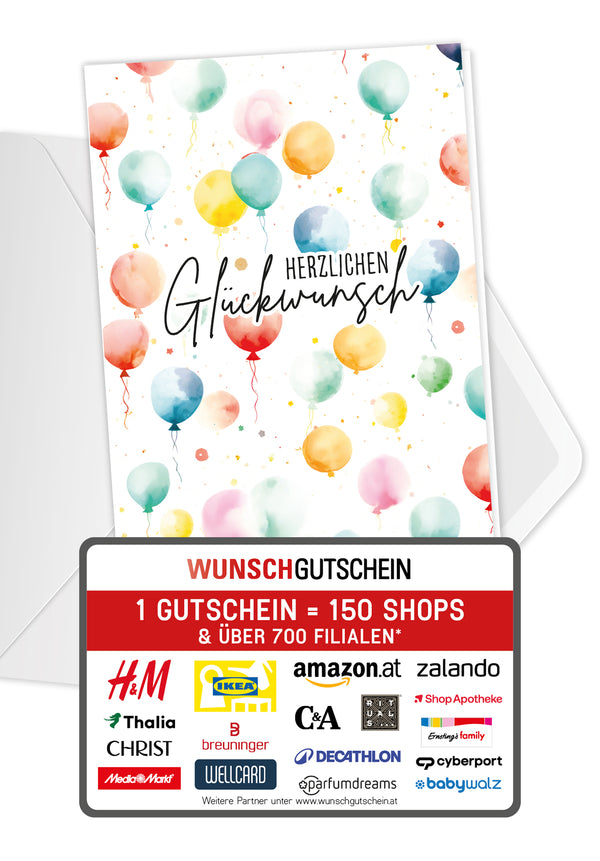 Herzlichen Glückwunsch - Ballon Muster Aquarell