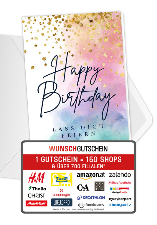 Happy Birthday - Aquarell Bunt Gold