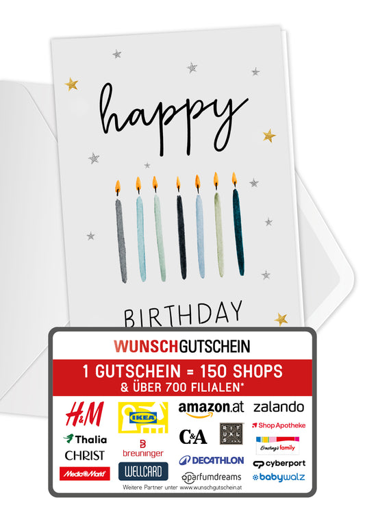 Happy Birthday - Kerzen Blau Sterne