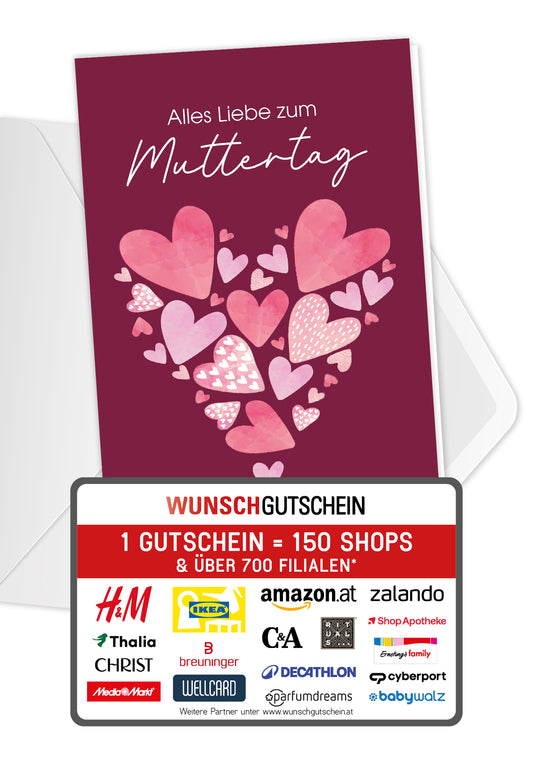 Alles Liebe zum Muttertag - Herzen Burgunderrot
