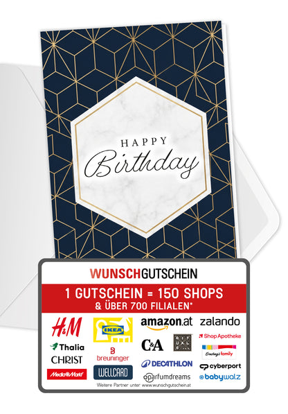 Happy Birthday - Muster Blau Gold PDF