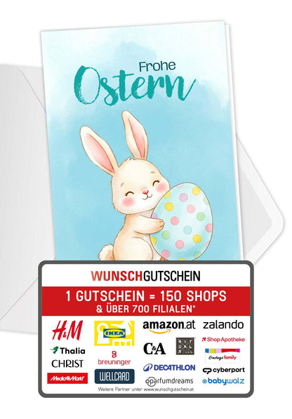 Frohe Ostern - Hase mit Ei Blau