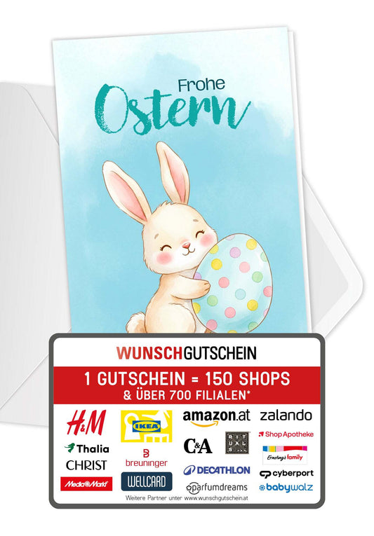 Frohe Ostern - Hase mit Ei Blau