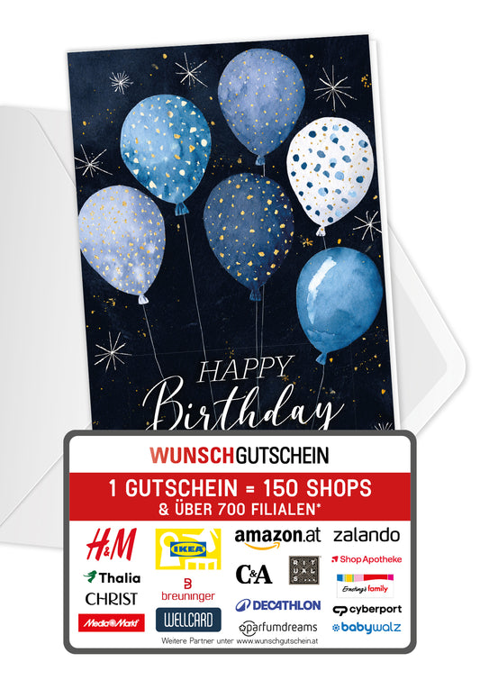 Happy Birthday - Ballons Blau Sterne