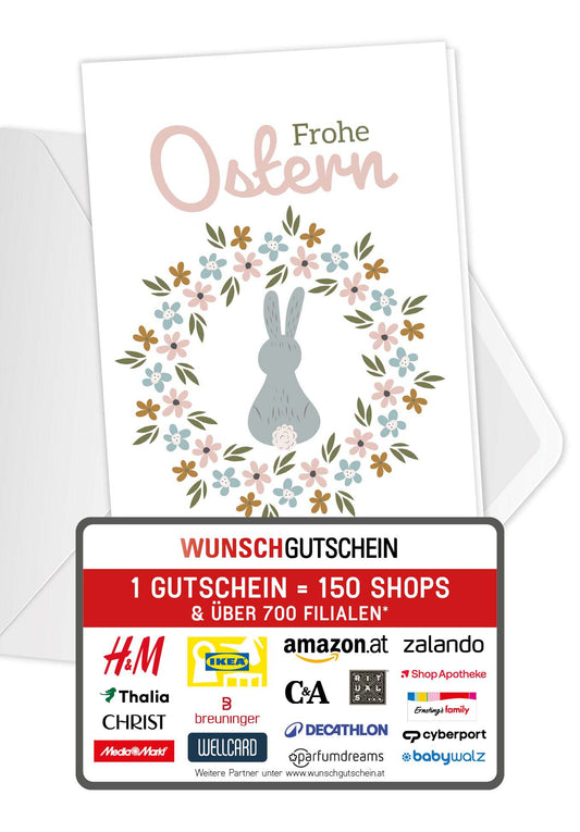 Frohe Ostern - Blumenkranz Hase