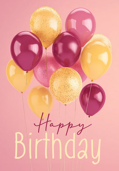 Happy Birthday - Ballons Pink Gelb PDF