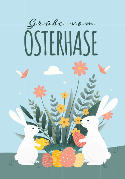 Grüße vom Osterhasen - Hase und Blumen