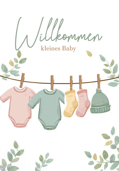 Willkommen kleines Baby - Wäscheleine Grün