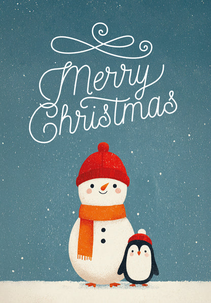 Merry Christmas - Schneemann und Pinguin