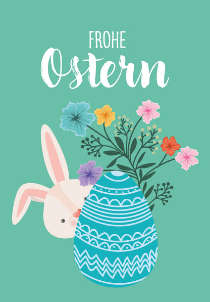 Frohe Ostern - Hase mit Ei Türkis