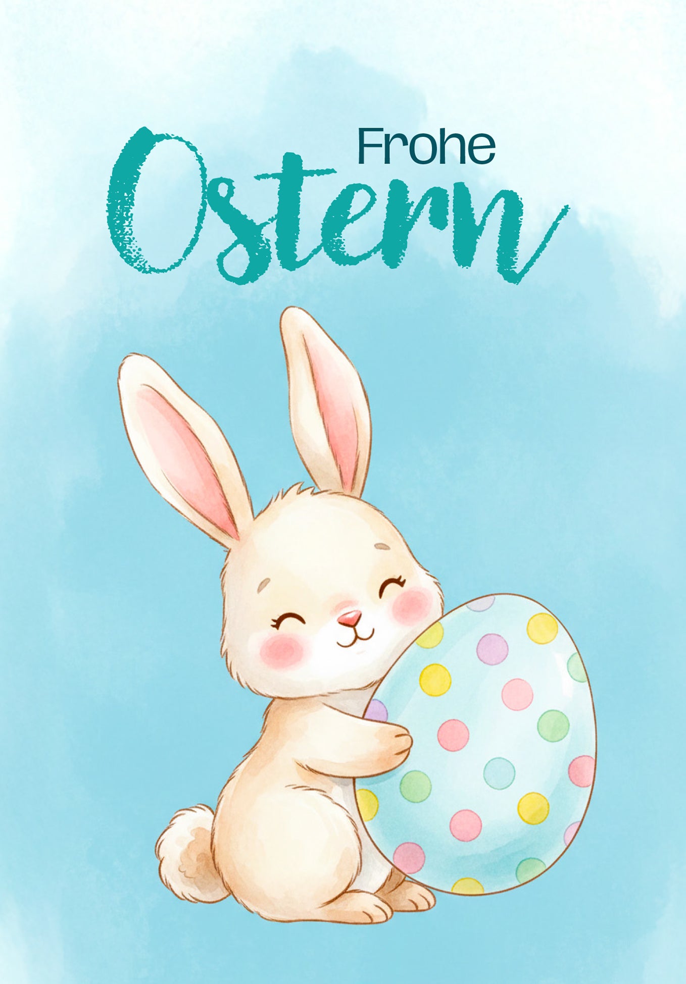 Frohe Ostern - Hase mit Ei Blau