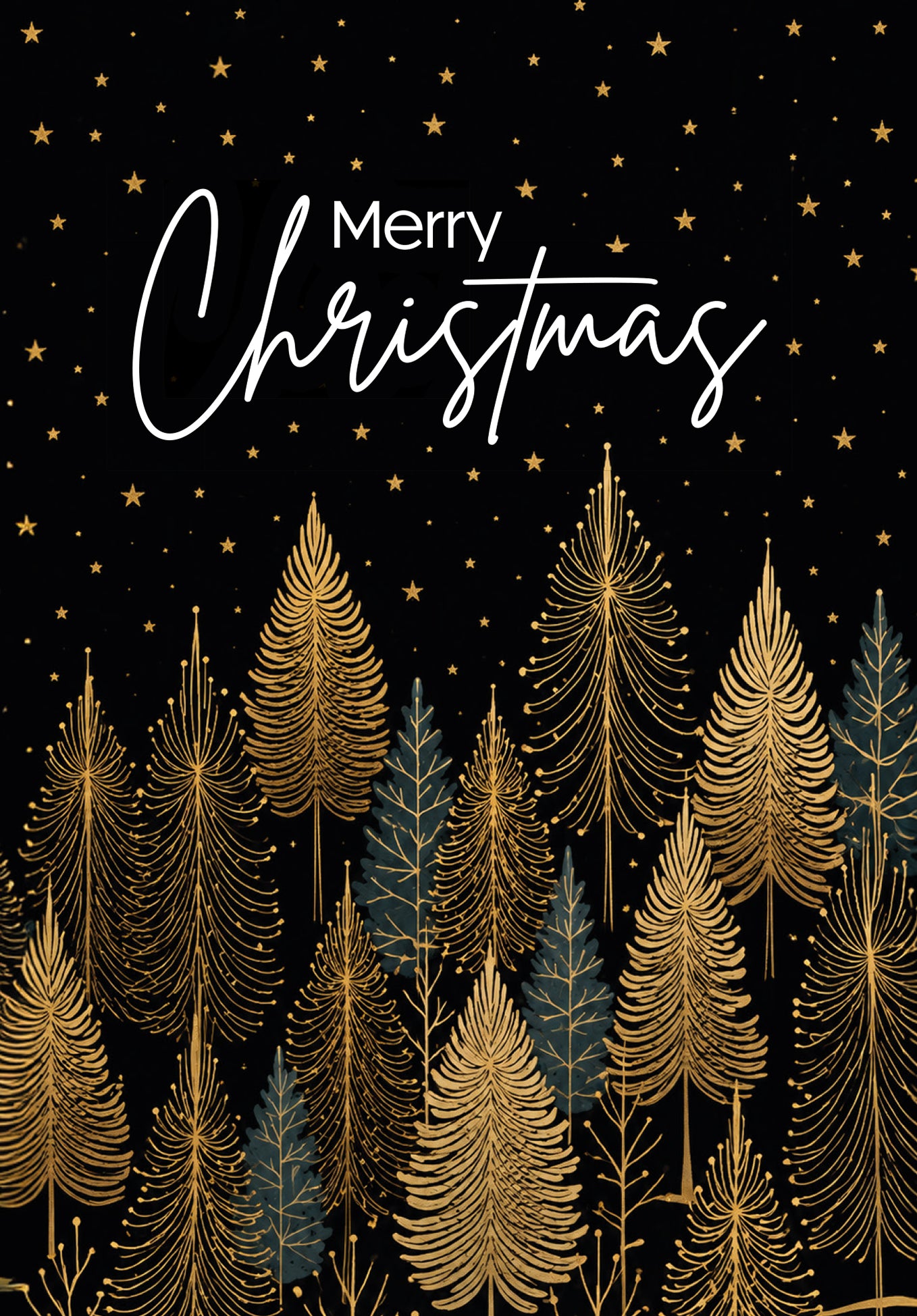 Merry Christmas - Bäume Schwarz Gold
