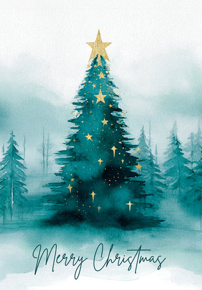 Frohe Weihnachten - Tannenbaum Aquarell Grün