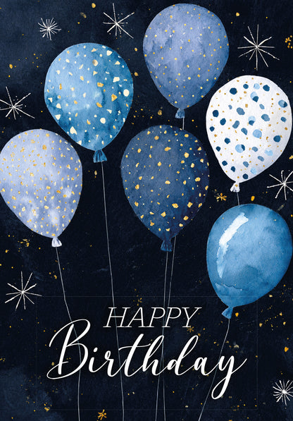 Happy Birthday - Ballons Blau Sterne