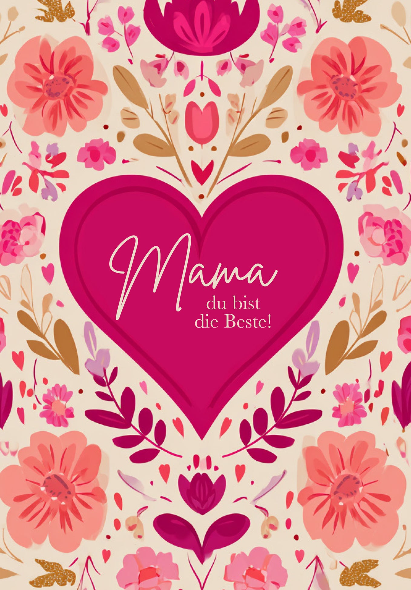 Mama du bist die Beste - Herz Blumenmuster