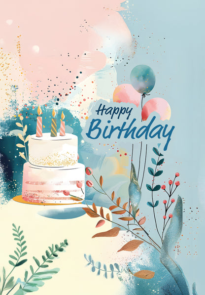 Happy Birthday - Torte und Ballons Blau PDF