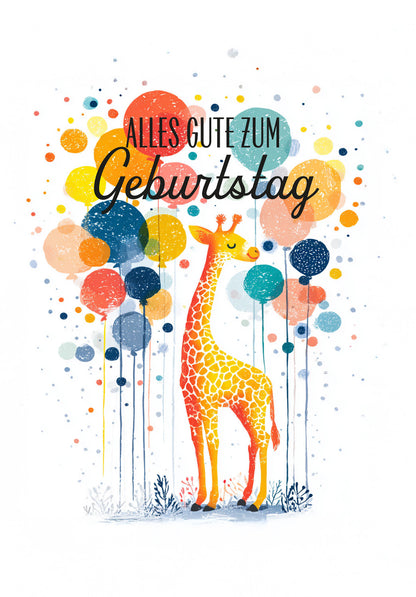 Alles Gute zum Geburtstag - Giraffe und Ballons PDF