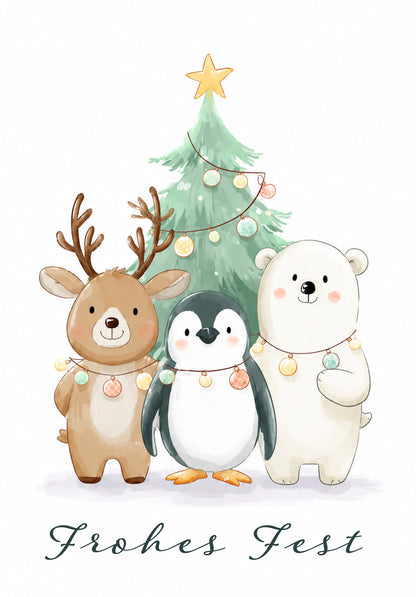 Frohes Fest - Tiere und Tannenbaum